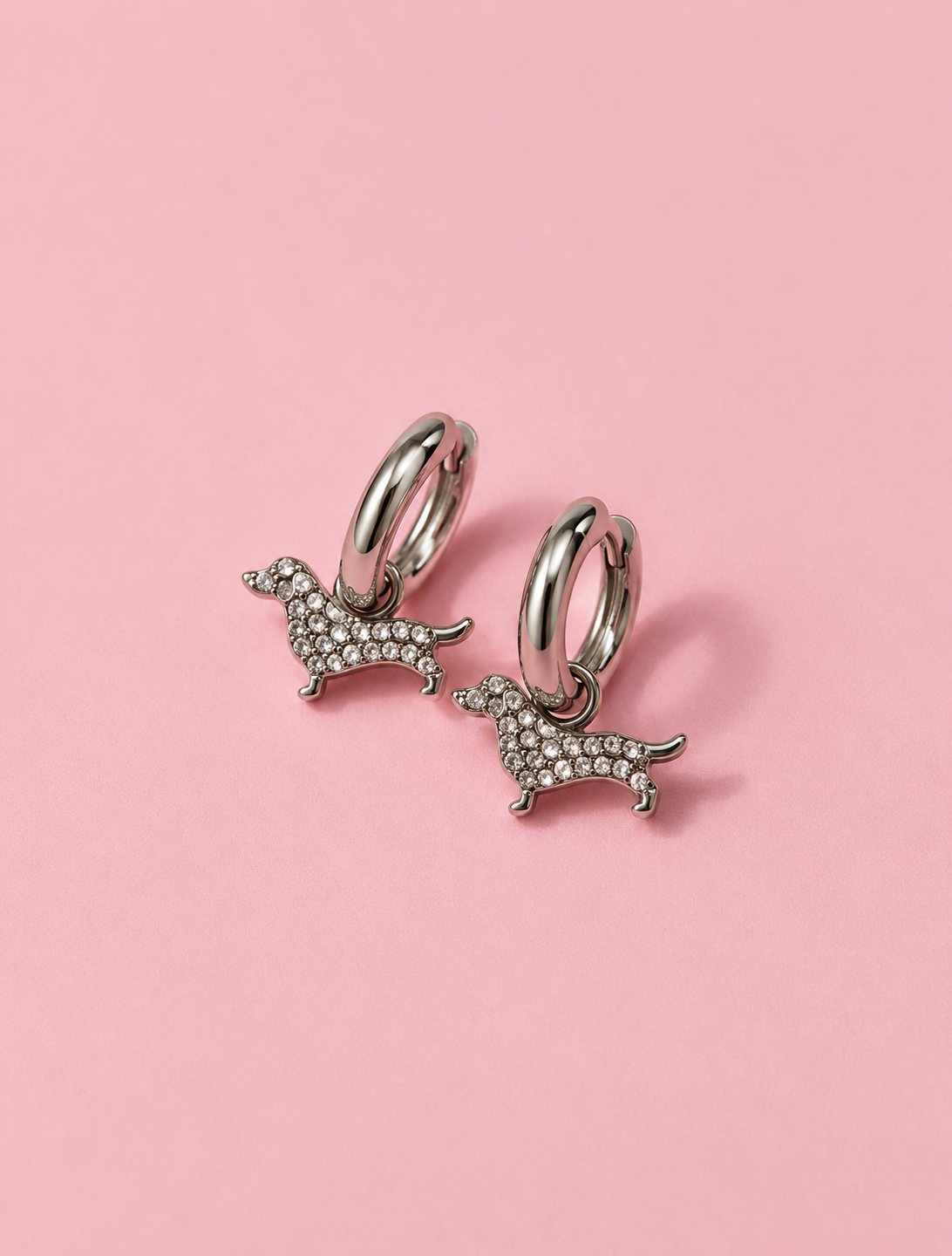 Dachshund Sparkle Hoops – Silver